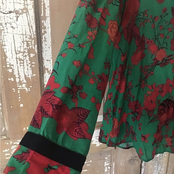 Falguni Shane Peacock Tunic Dress Top 100% Crepe Sz. M Floral Print W/ Zebras - Picture 11 of 11